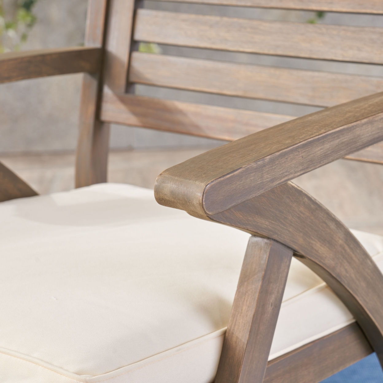 Sean Outdoor Acacia Wood Dining Chair, Gray And CrÌ¬me