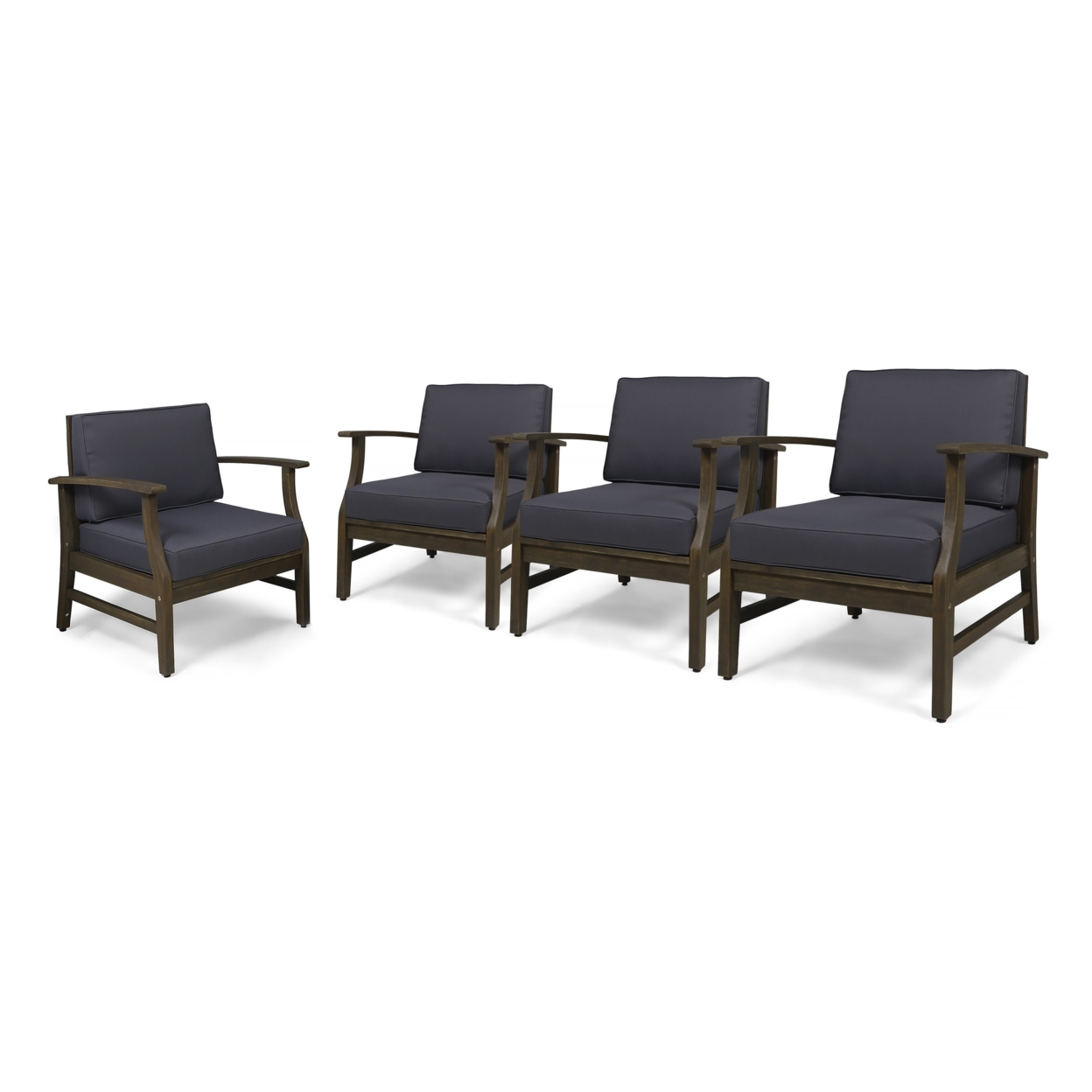 Simona Outdoor Acacia Wood Club Chairs With Cushions - Gray / Dark Gray, Set Of 4