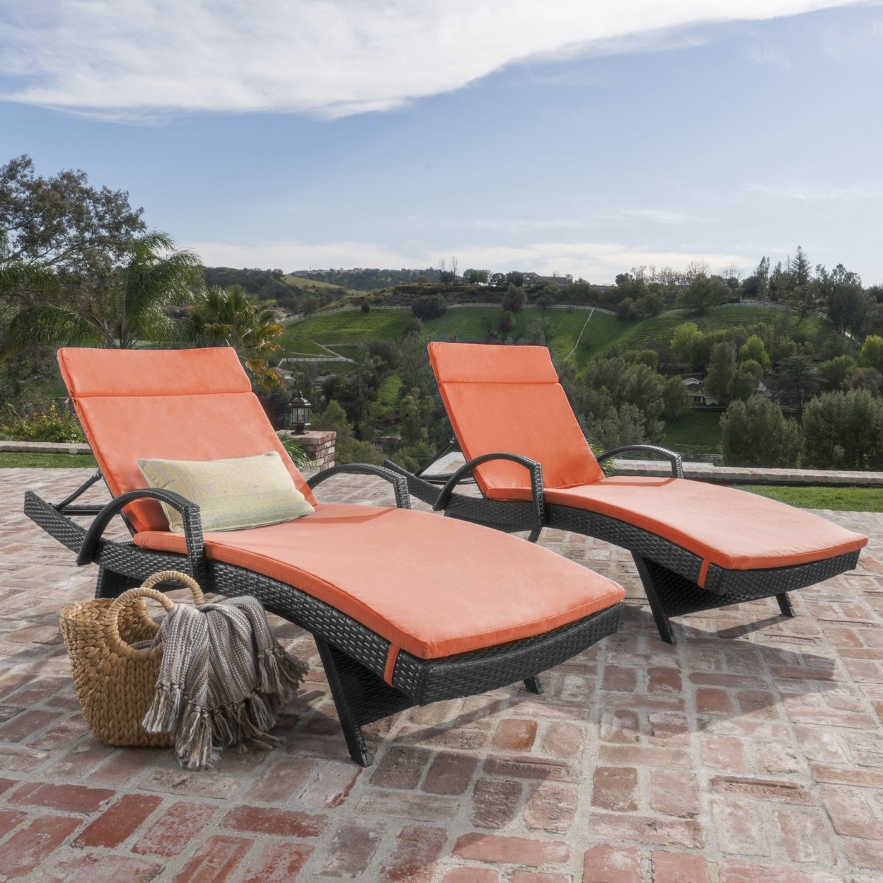 Soleil Outdoor Wicker Chaise Lounges With Water Resistant Cushions (Set Of 2) - Charcoal