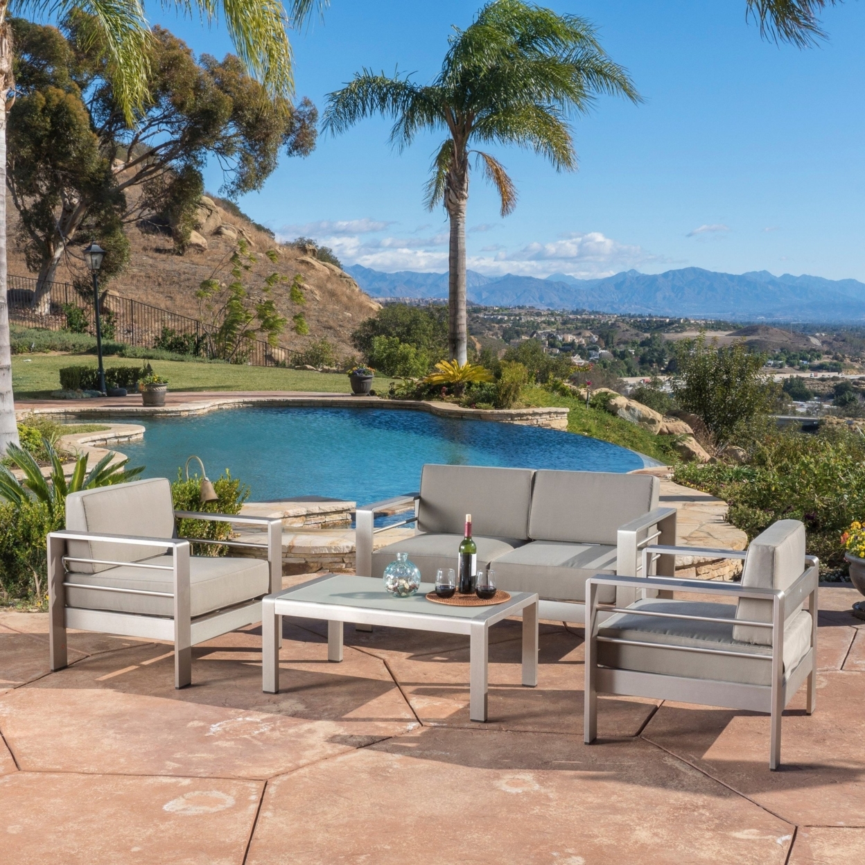 Sonora Outdoor Aluminum 4-piece Loveseat Set With Cushions