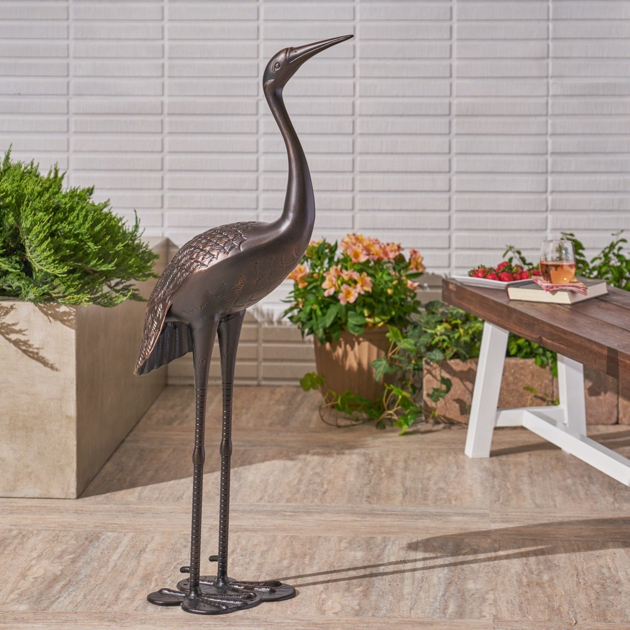 Sunny Outdoor 43 Inch Cast Aluminum Crane Statue