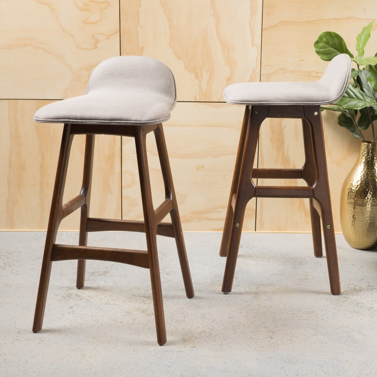 Tolle Mid-Century Modern Upholstered Barstools (Set Of 2) - Beige