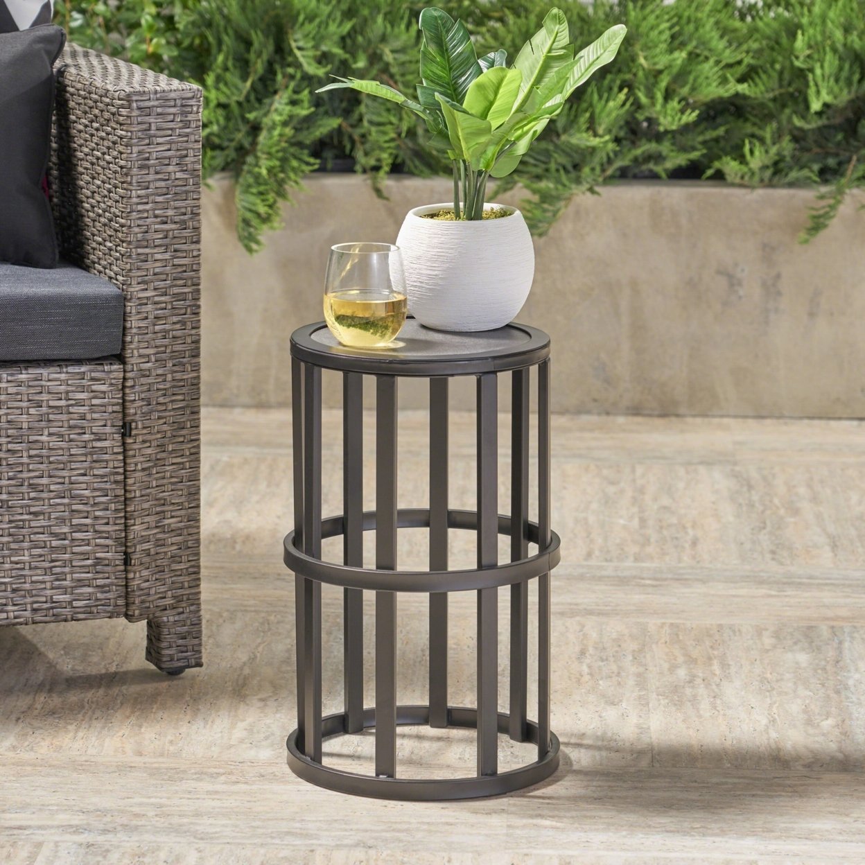 Truda Outdoor 11 Inch Grey Finish Ceramic Tile Side Table