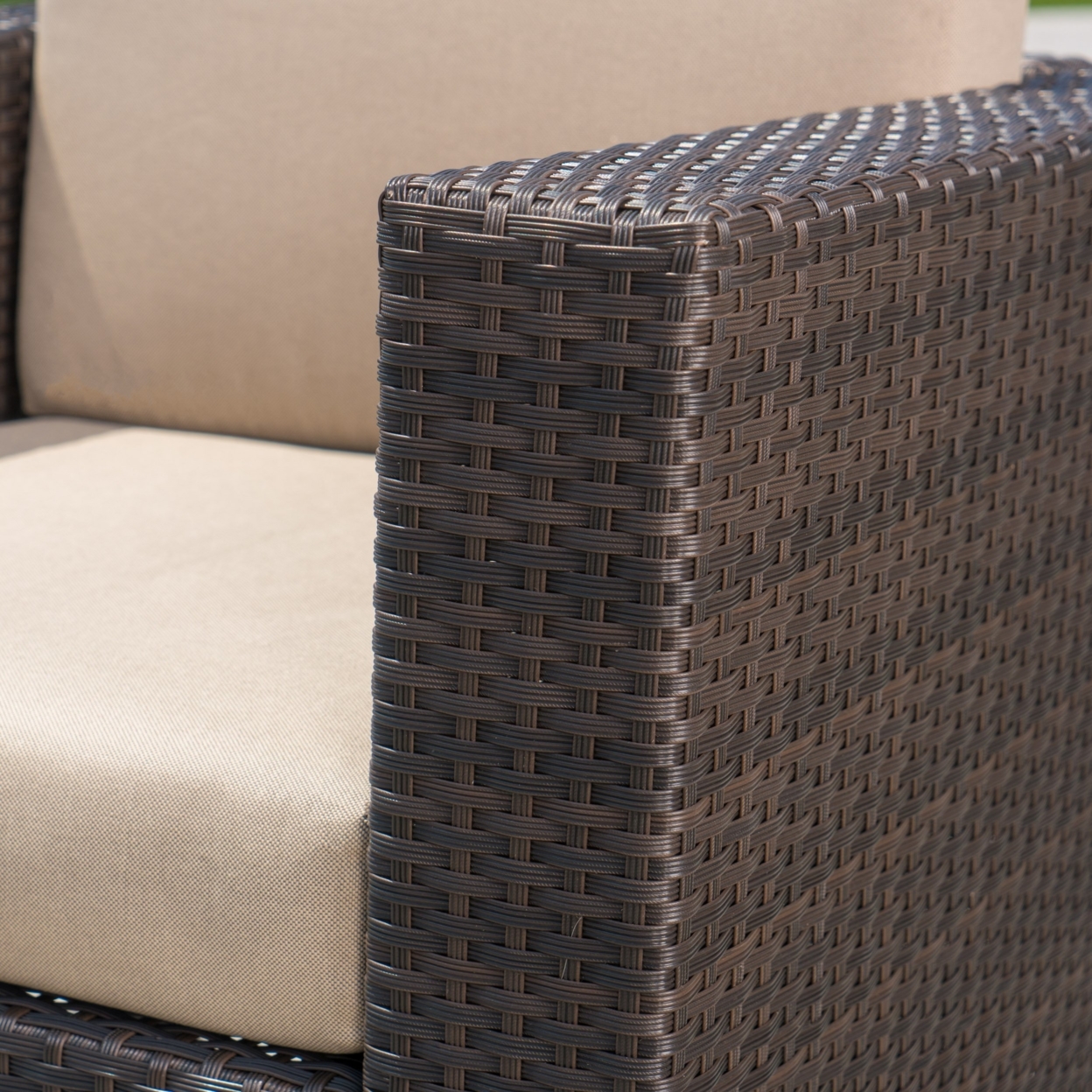 Venice Outdoor Wicker Swivel Club Chair With Water Resistant Cushions - Dark Brown/beige, Single