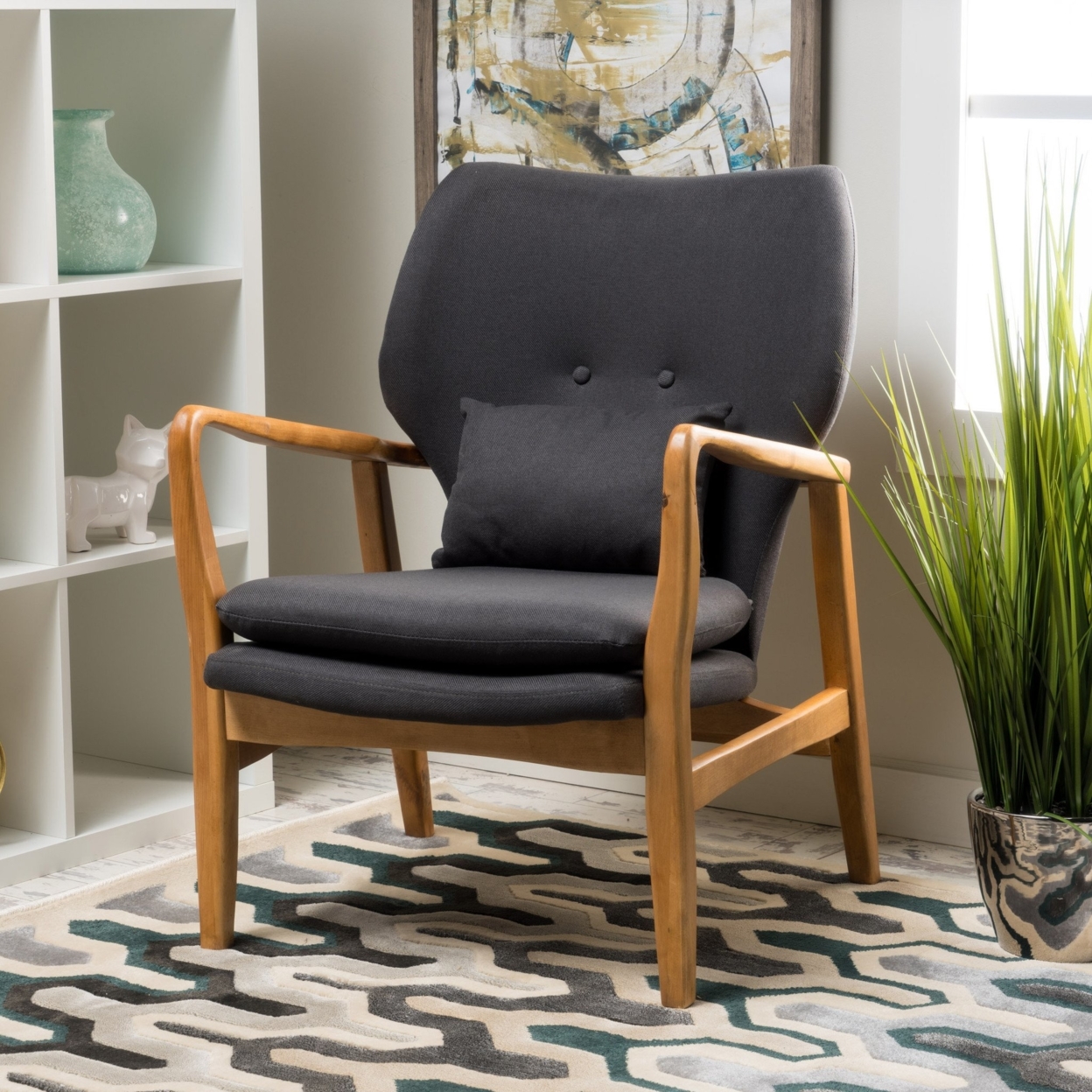 Ventura Mid Century Modern Fabric Club Chair - Gray, Natural