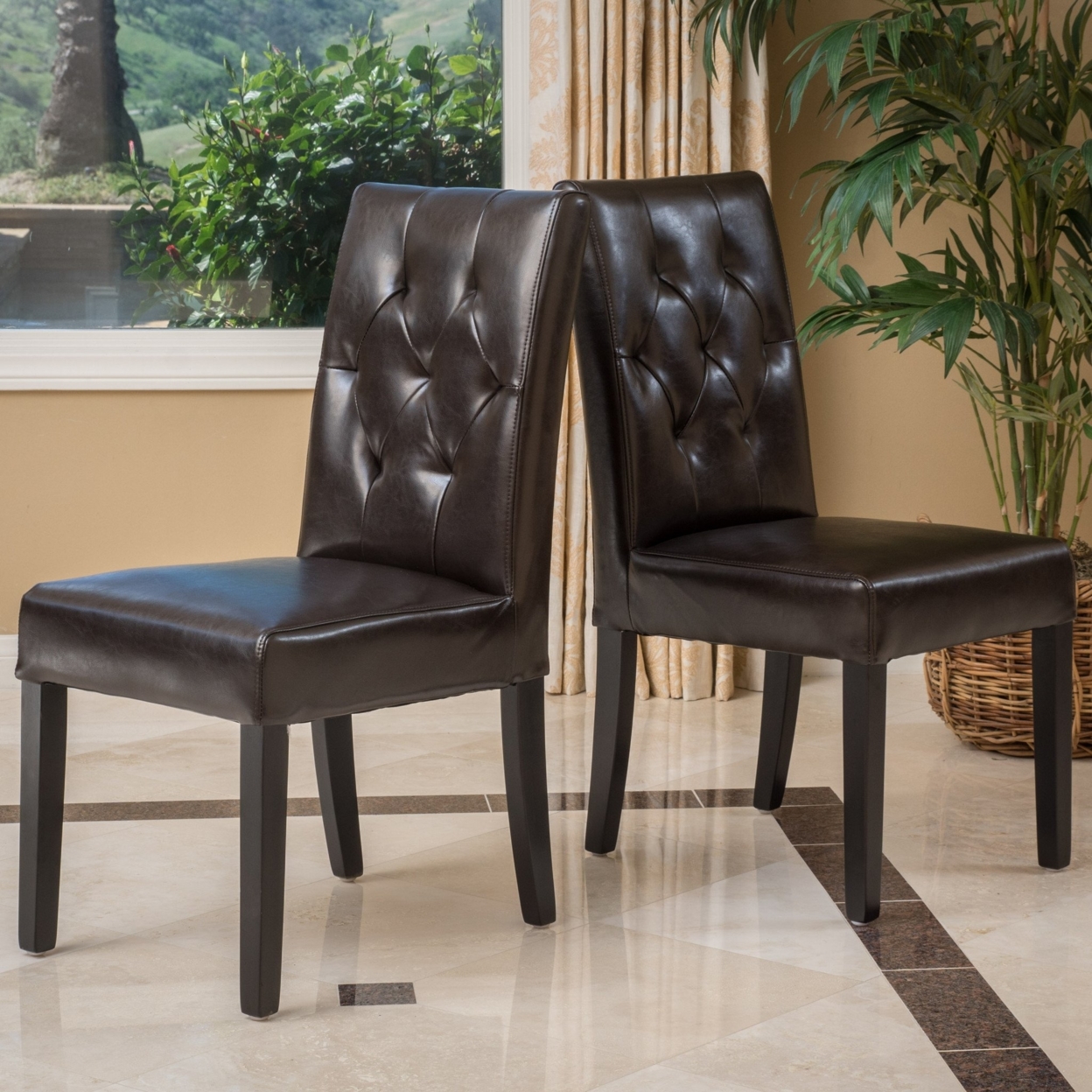 Waldon Tufted Dining Chairs (set Of 2) - Black, Leather