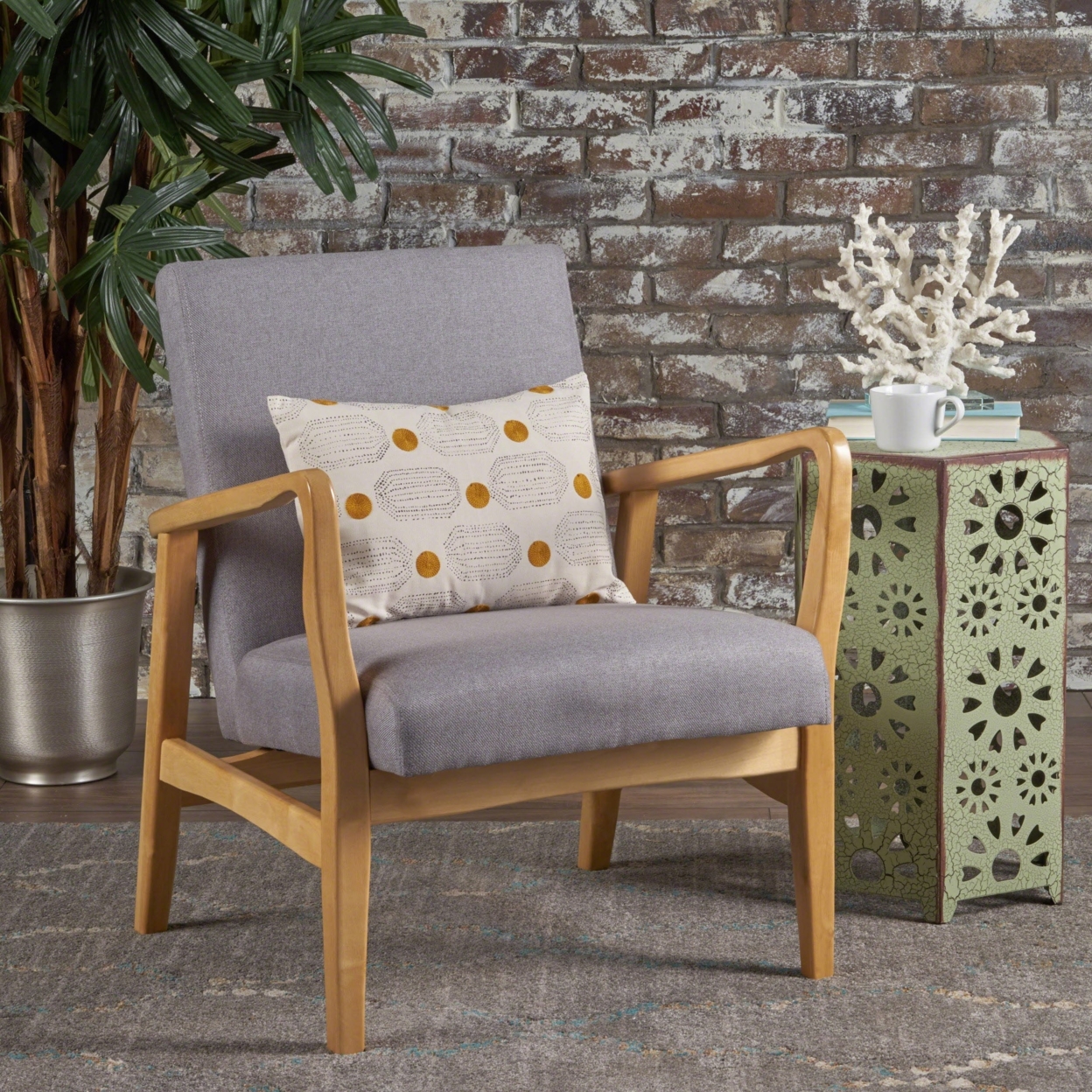 Winford French-Style Inspired Fabric Wood Frame Club Chair - Grey, Walnut