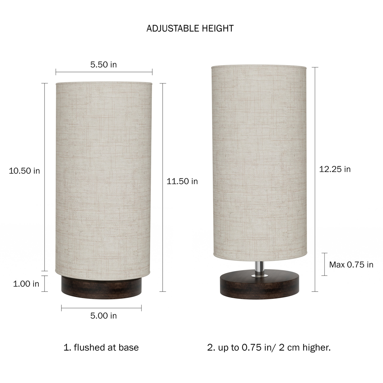 Cylinder Lamp With Wood Base-Modern Light With LED Bulb Included Adjustable Height For Living Room