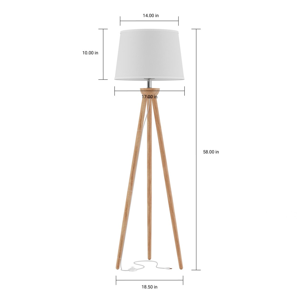 Tripod Floor Lamp-Modern Light With LED Bulb Included-Natural Oak Wood With White Shade