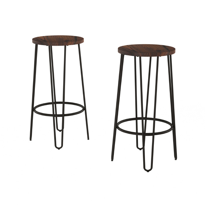 2 Pack Bar Height Stools-Backless Barstools With Hairpin Legs, Wood Seat-Kitchen Or Dining Room