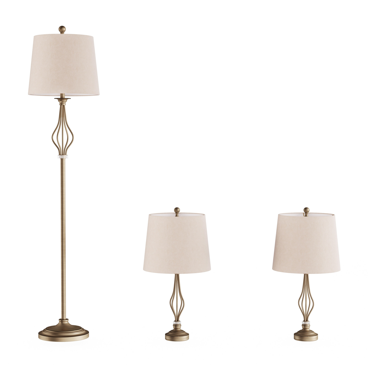 Table And Floor Lamps Set Of 3 Matching Curved Openwork Steel Lighting For Living Room, Bedroom