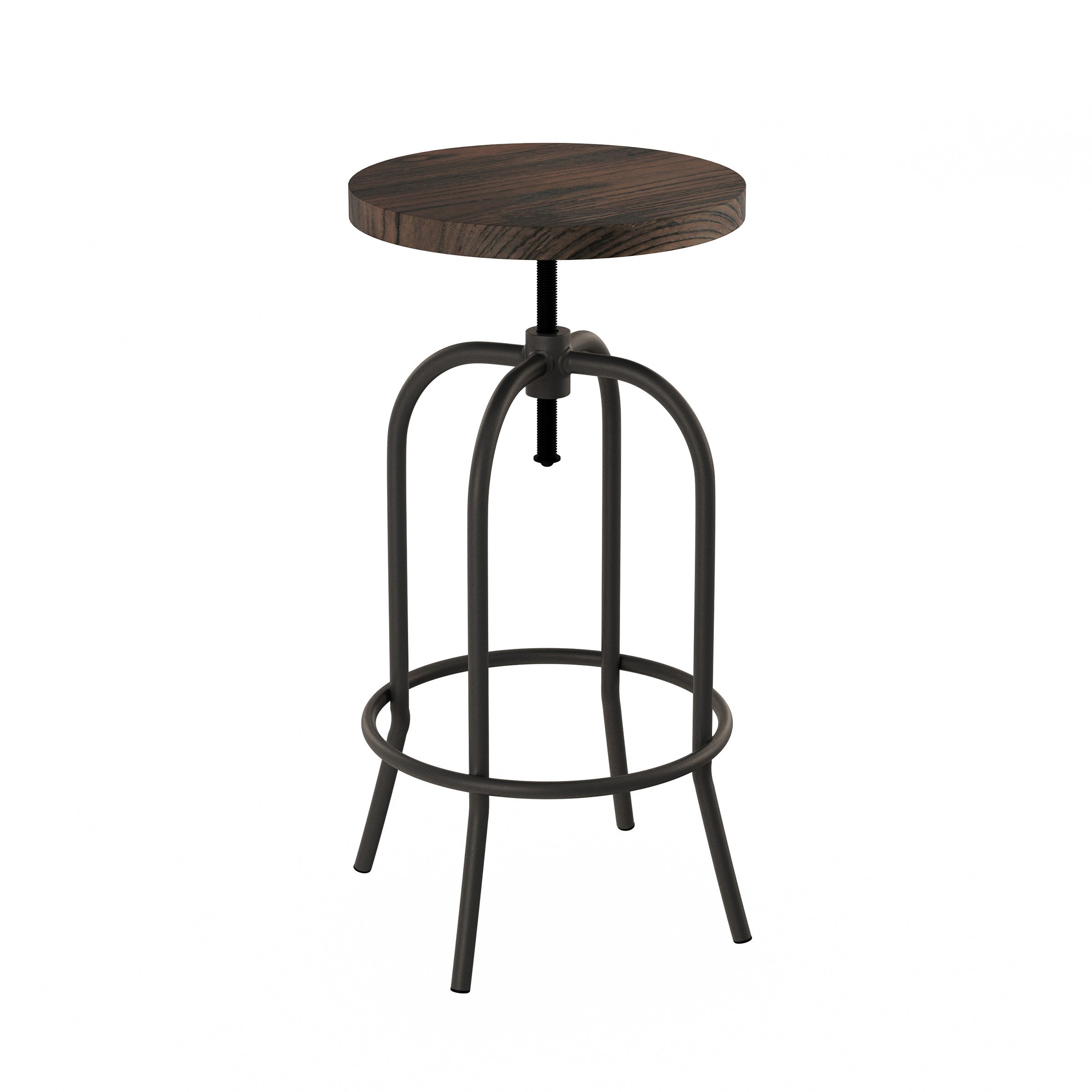 Swivel Bar Stool-Adjustable Backless Bar Or Counter Height Kitchen Stool-Metal With Elm Wood Seat
