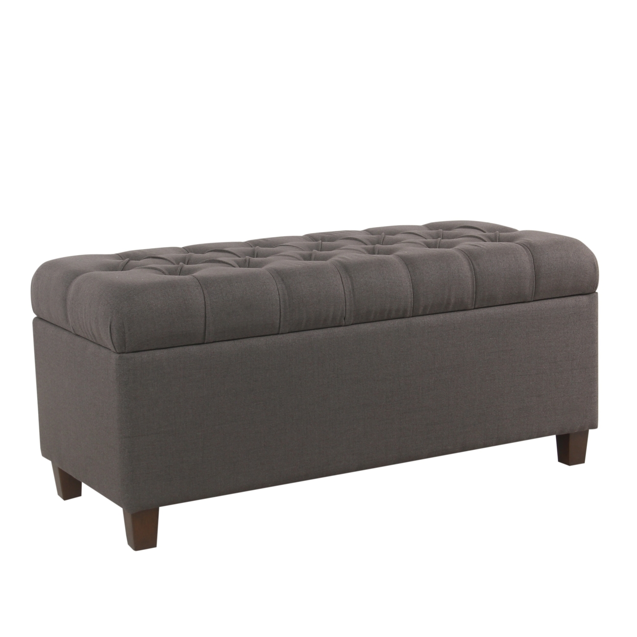 Fabric Upholstered Button Tufted Wooden Bench With Hinged Storage, Dark Gray And Brown- Saltoro Sherpi