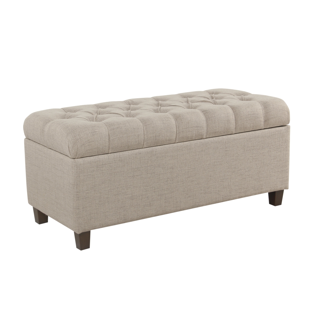 Saltoro Sherpi Fabric Upholstered Button Tufted Wooden Bench With Hinged Storage, Beige and Brown