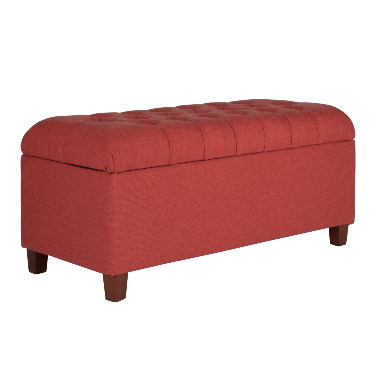 Saltoro Sherpi Fabric Upholstered Button Tufted Wooden Bench With Hinged Storage, Red and Brown