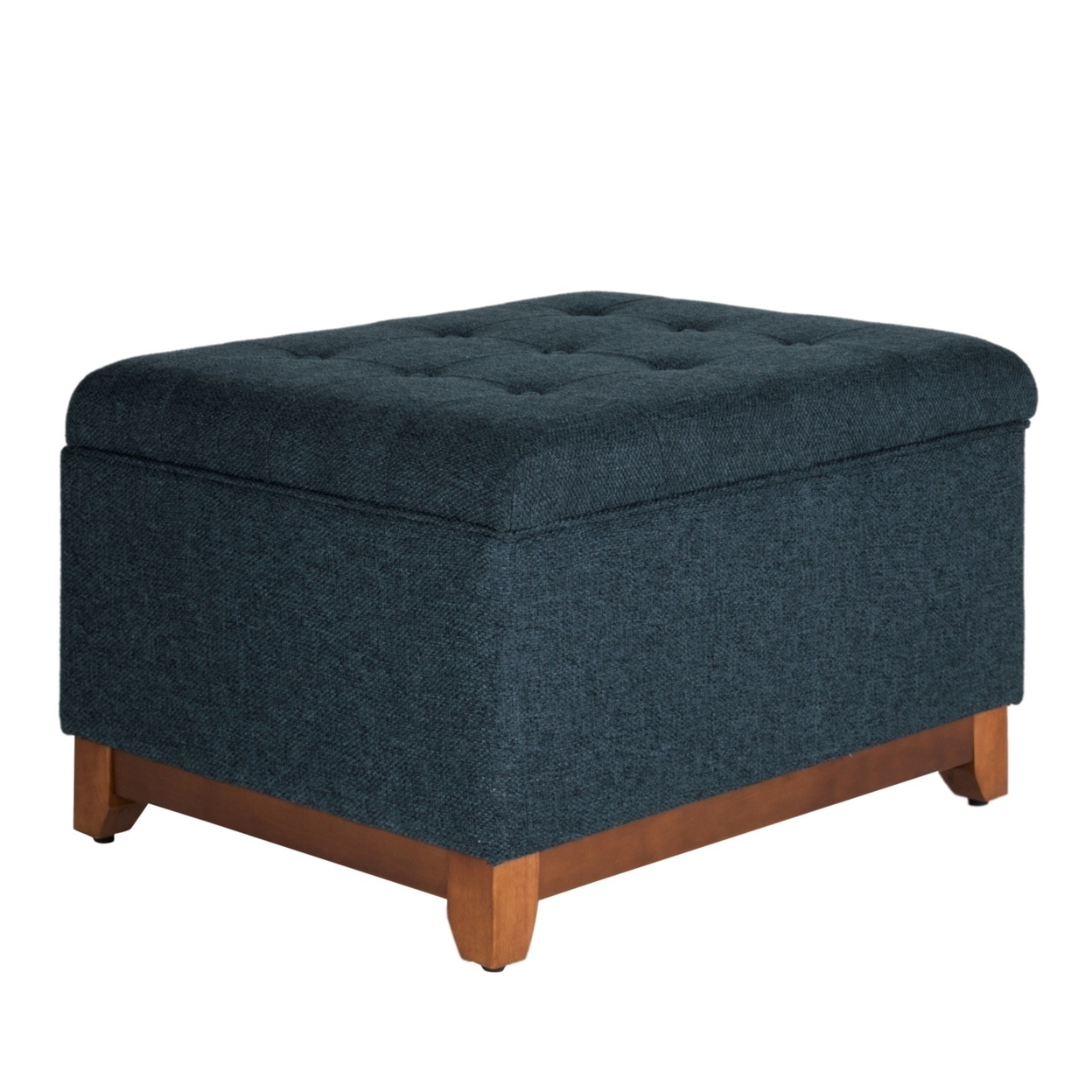 Textured Fabric Upholstered Wooden Ottoman With Button Tufted Top, Blue And Brown- Saltoro Sherpi
