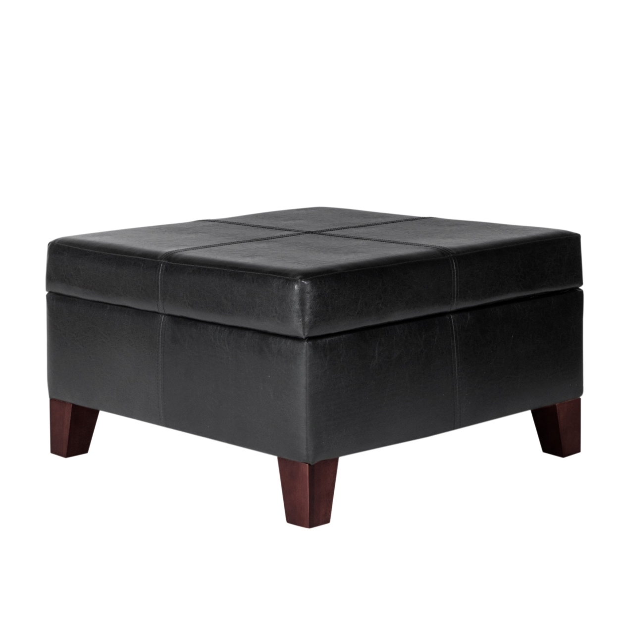 Leatherette Upholstered Wooden Ottoman With Hinged Storage, Black And Brown, Large- Saltoro Sherpi