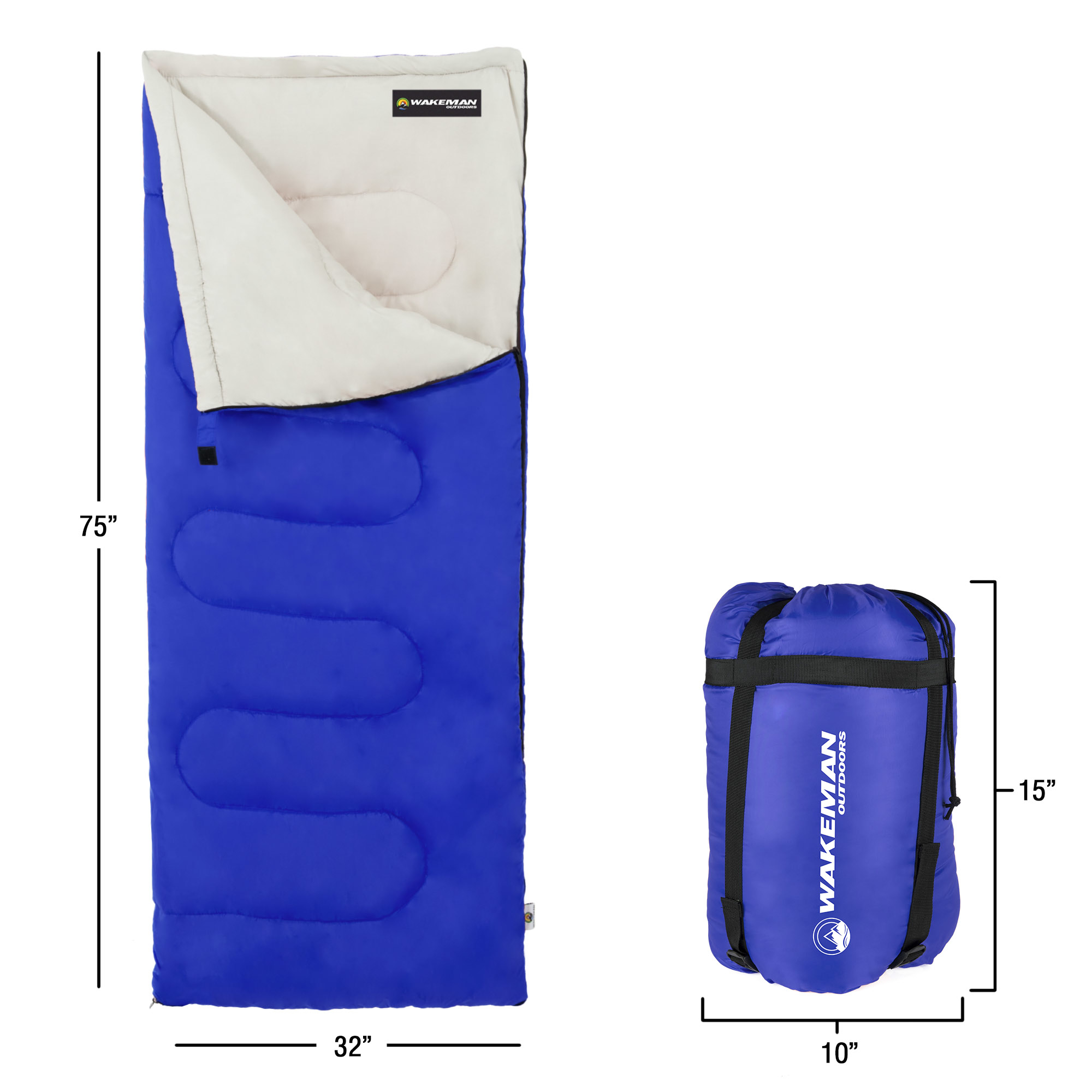Sleeping Bag 3 Season For Adults Or Kids 75 Inches For Camping Or Travel Or Festivals - Blue