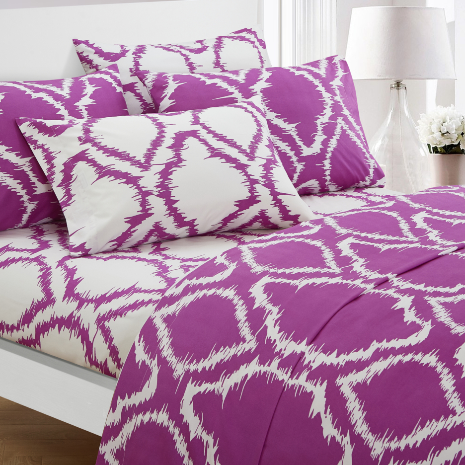 Dalisay 6 Or 4 Piece Sheet Set Contemporary Ikat Medallion Print Pattern Design - Lavender, Queen