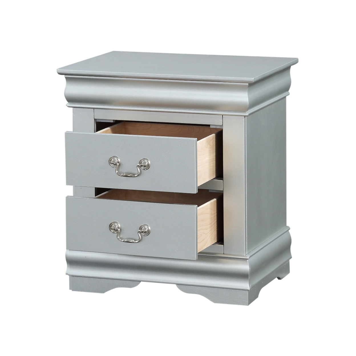 Traditional Style Wooden Nightstand With Two Drawers And Bracket Base, Gray- Saltoro Sherpi