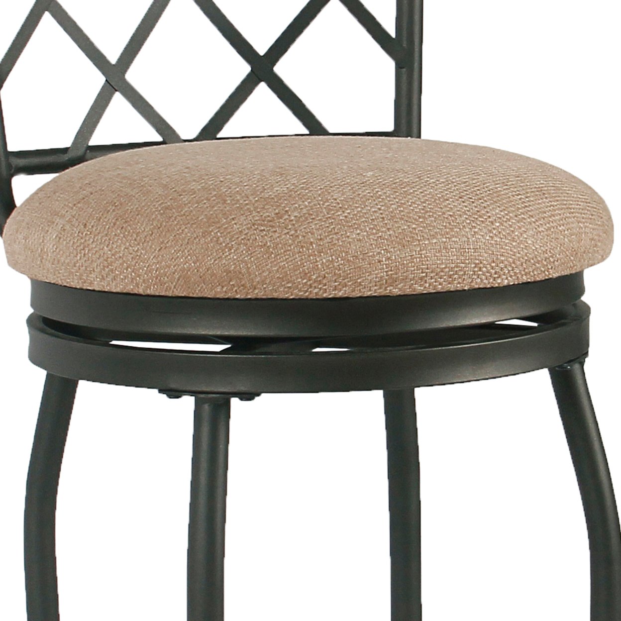 Metal Framed Counter Stool With Fabric Upholstered Seat And Designer Back, Beige And Black- Saltoro Sherpi