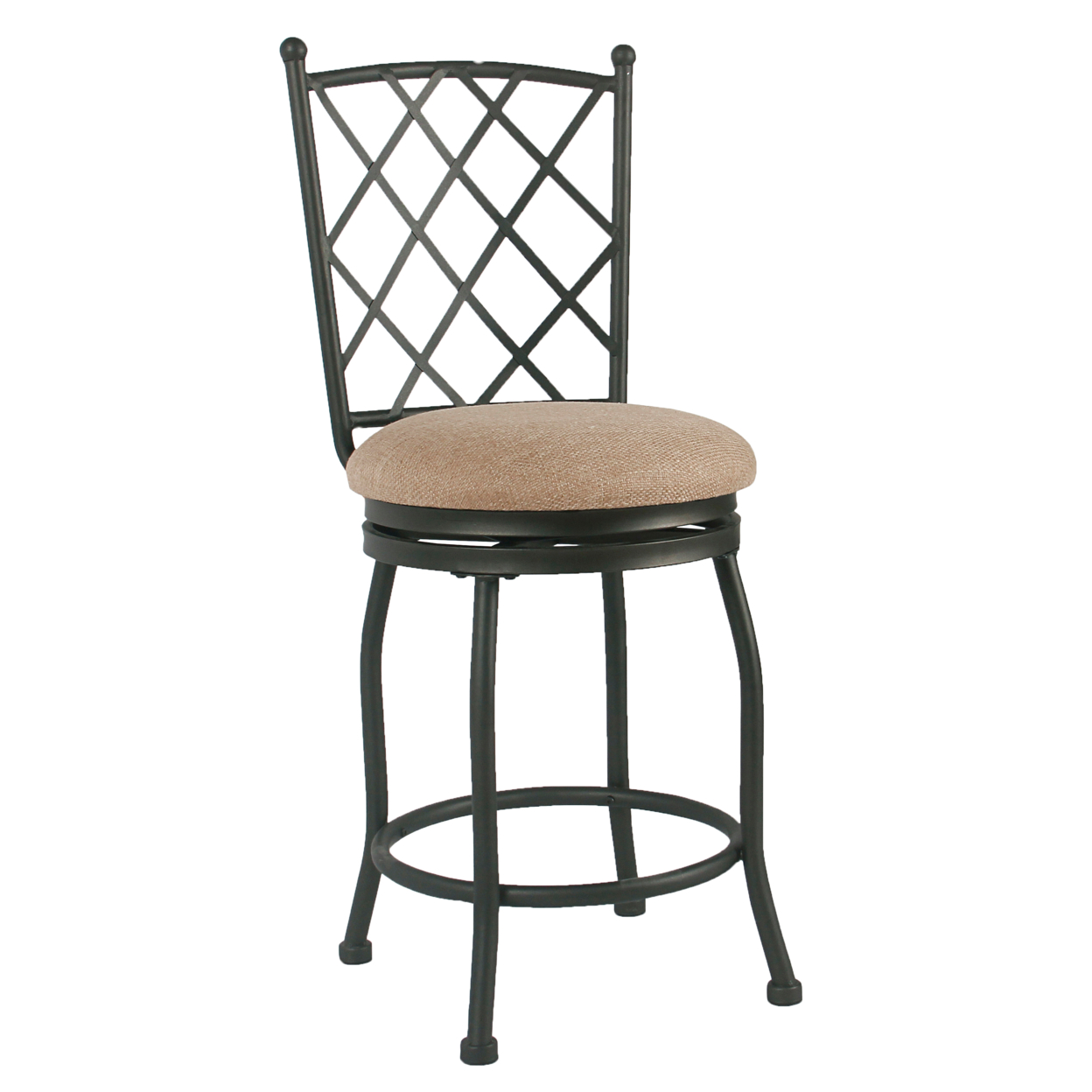Metal Framed Counter Stool With Fabric Upholstered Seat And Designer Back, Beige And Black- Saltoro Sherpi