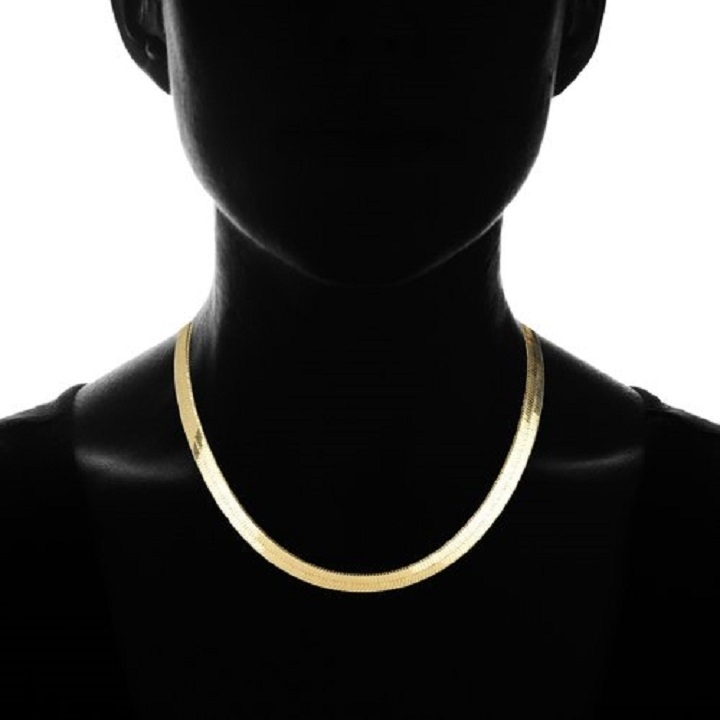 Crafted In 14K Gold And White Filled High Polish Finsh Brass Flat Herringbone Chain Necklace