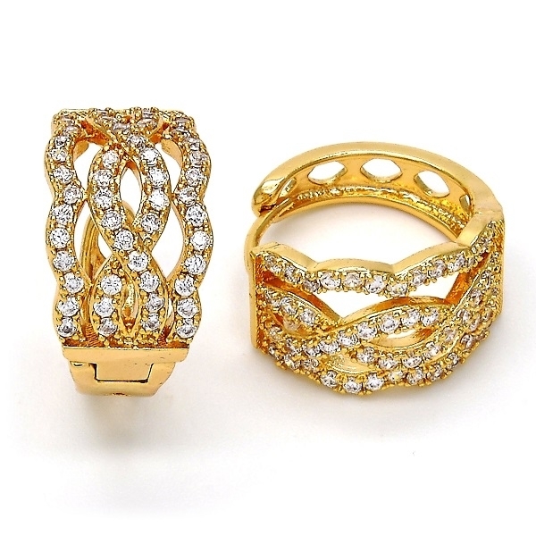 Gold Filled High Polish Finsh Diamond Accent Huggie Hoop Earrings