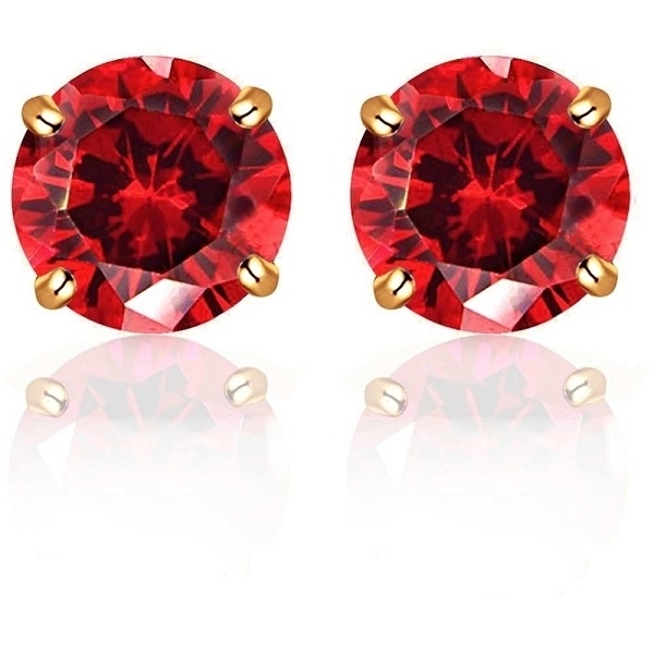 2.00 CTTW Round Crystal Yellow Gold Filled High Polish Finsh Red Stud Earrings Unisex