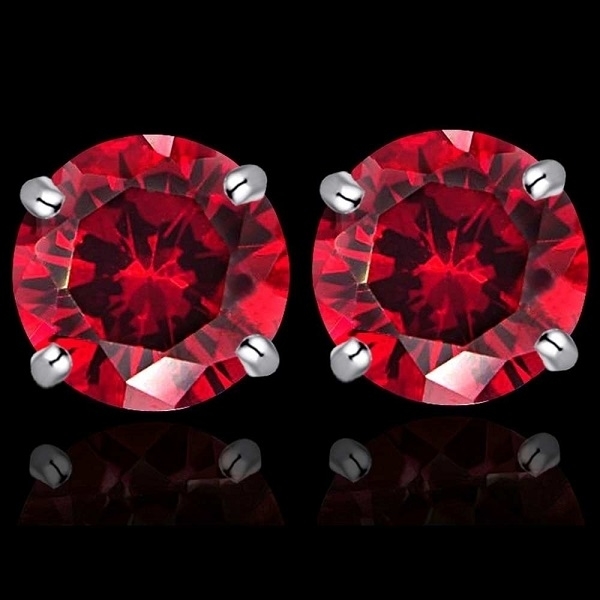 2.00 CTTW Round Crystal Red Stud Earrings Unisex Silver Filled High Polish Finsh