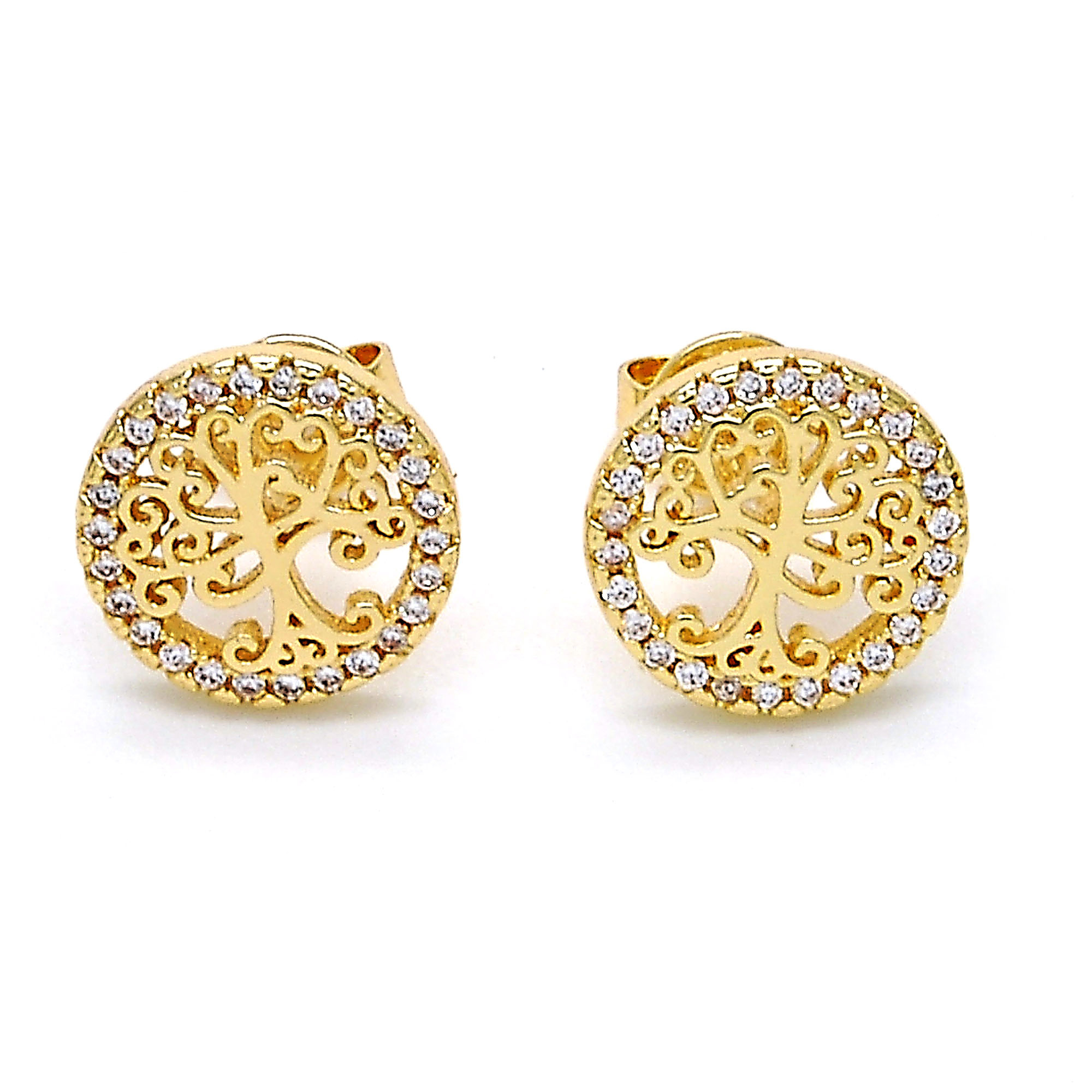 14K Gold Filled High Polish Finsh Crystal Tree Of Life Stud Earrings