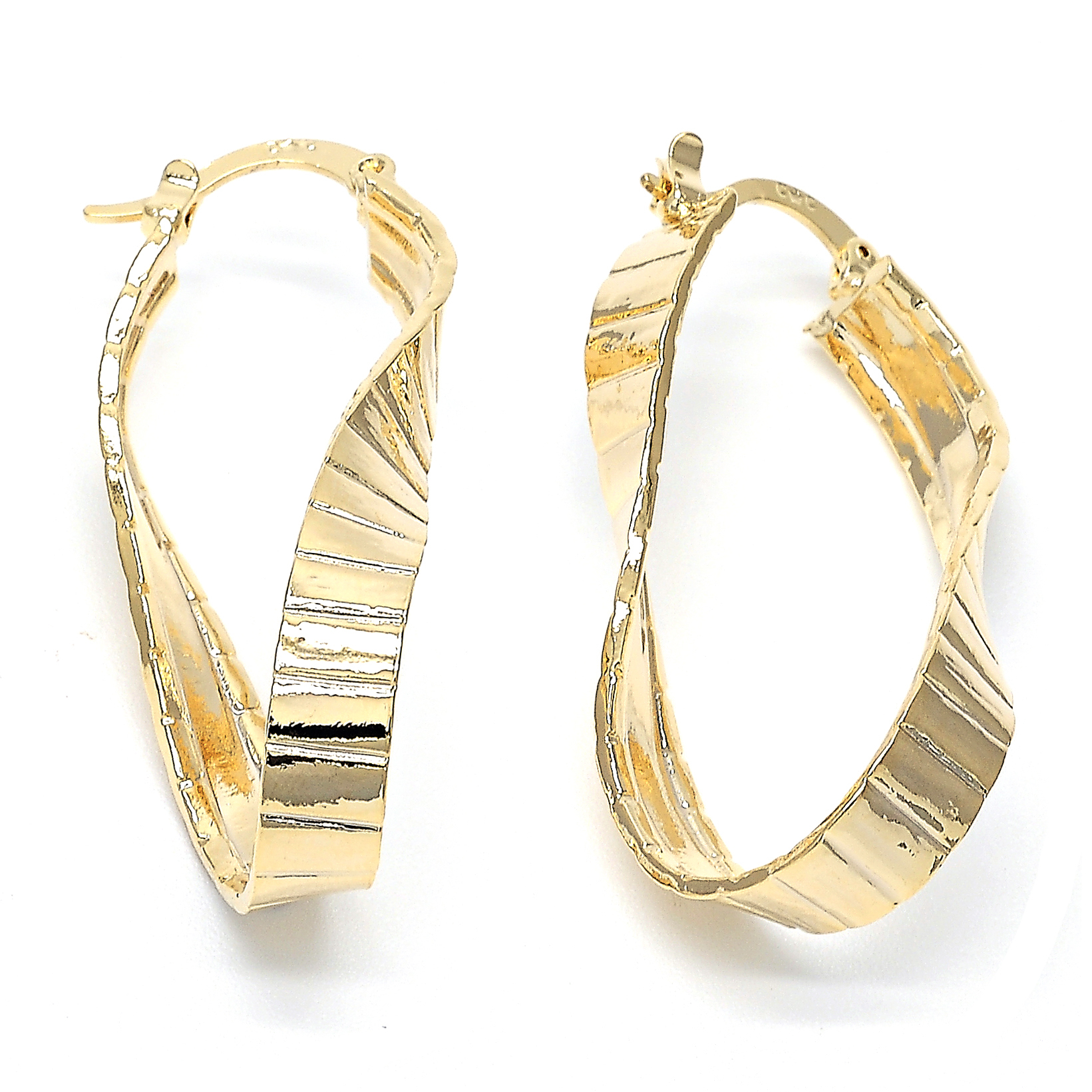 Diamond Cut Gold Tone Flat Hoop Earrings