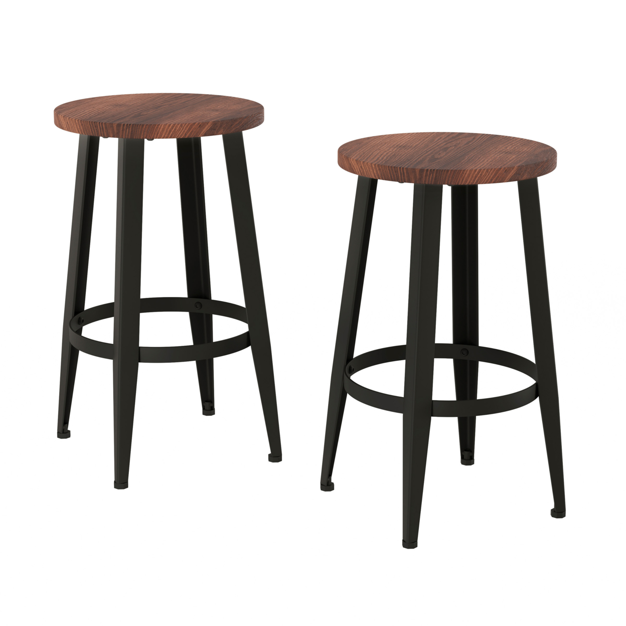 Set Of 2 Counter Height Stools Wood Seat Metal Iron Legs 24 In Kitchen Seating