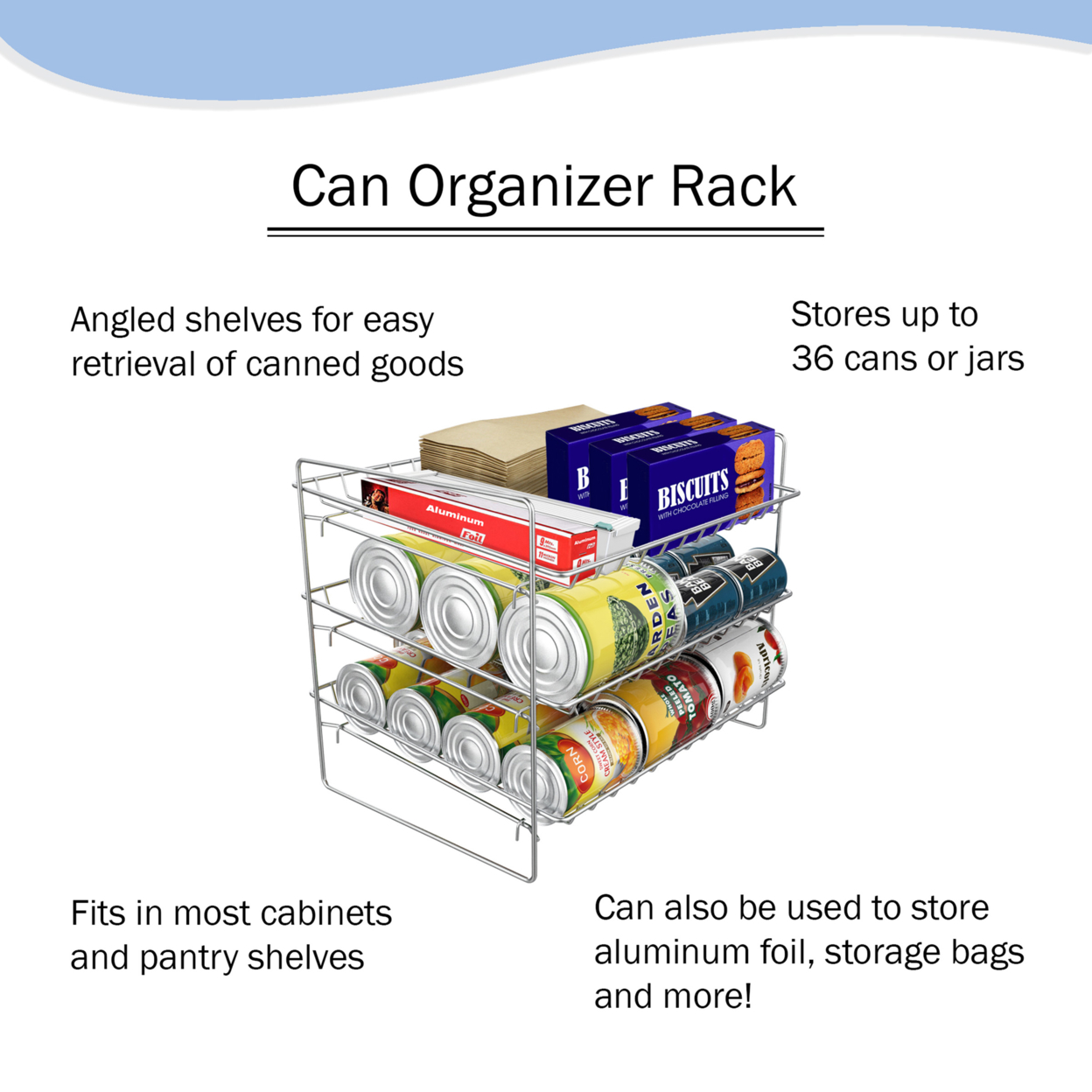 Kitchen Pantry Can Dispenser Holder Metal Rack 36 Food Cans Storage Space Saver
