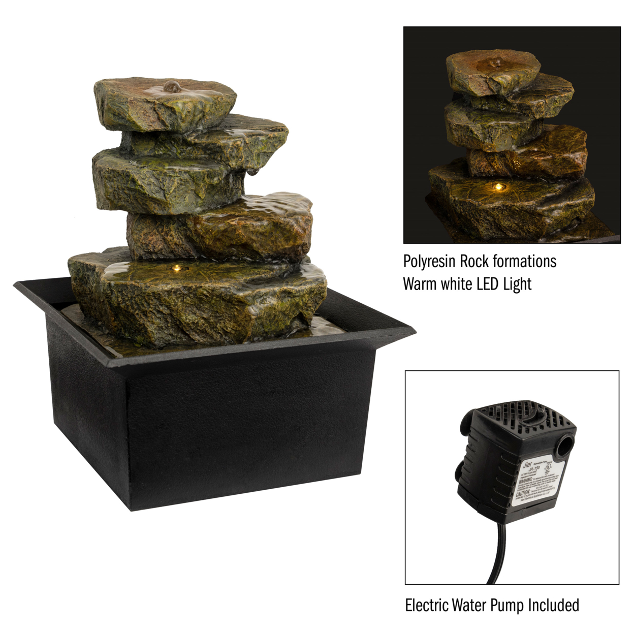 Tabletop Water Fountain Soothing Sound Faux Stone Rock Waterfall Effect