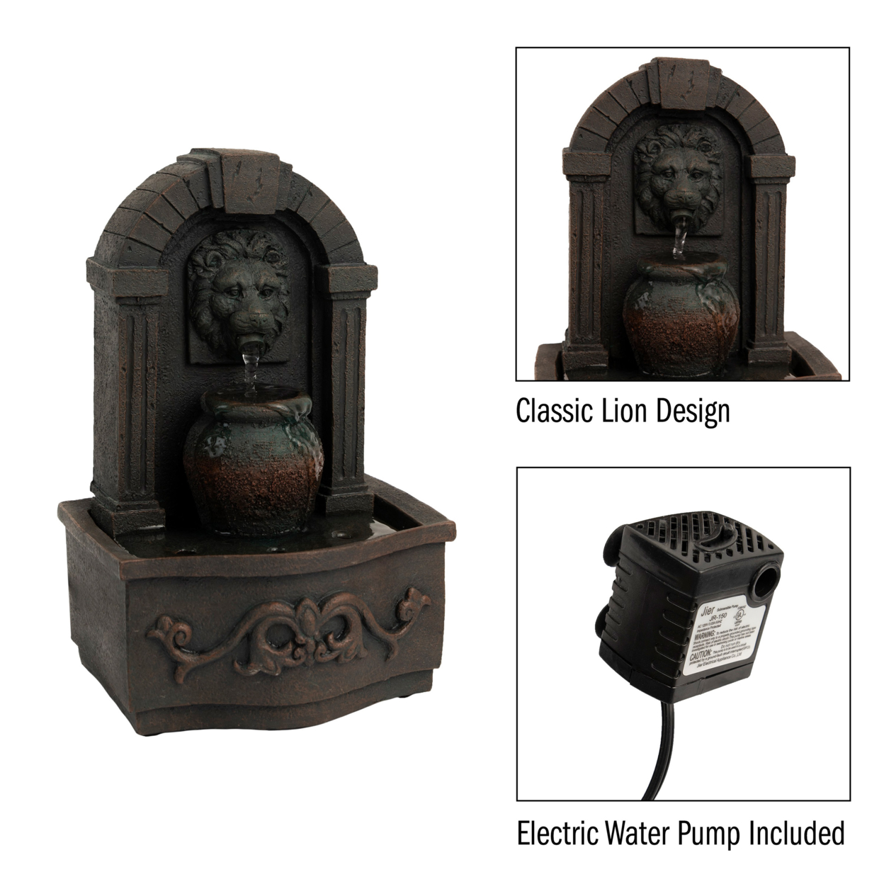 Tabletop Water Fountain Classic Lion Head Indoor Waterfall Soothing Sound