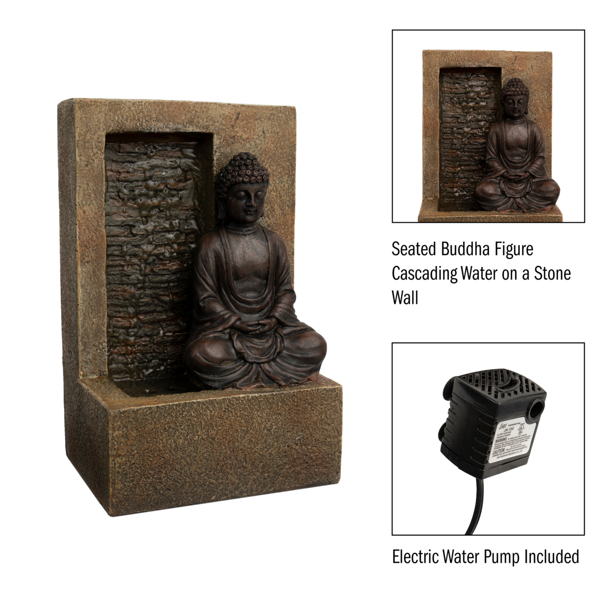 Tabletop Water Fountain Buddha Figure Stone Wall Waterfall Zen Soothing Sound