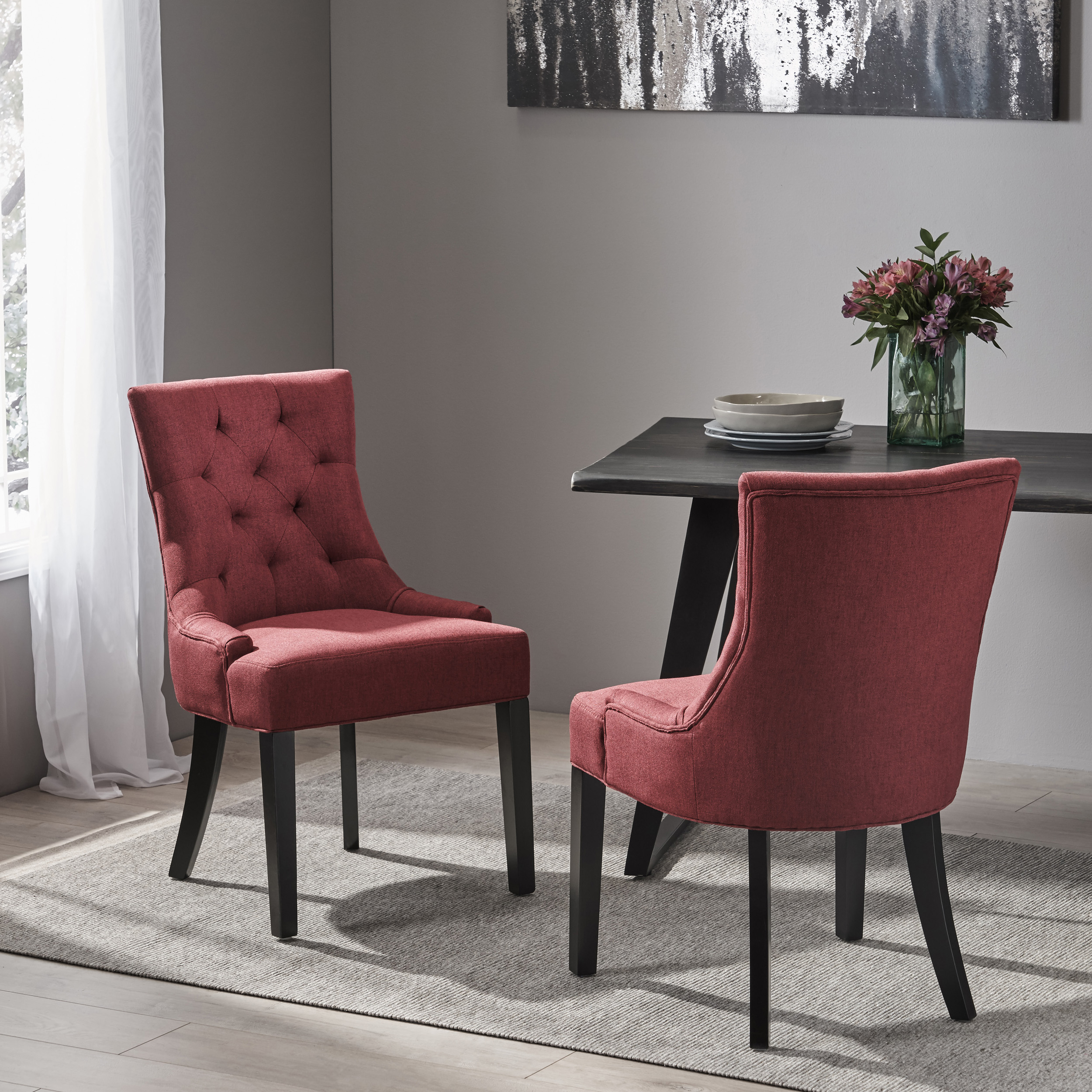 MMaggie Contemporary Buttonless Tufted Diamond Stitch Dining Chairs, Set Of 2 - Deep Red