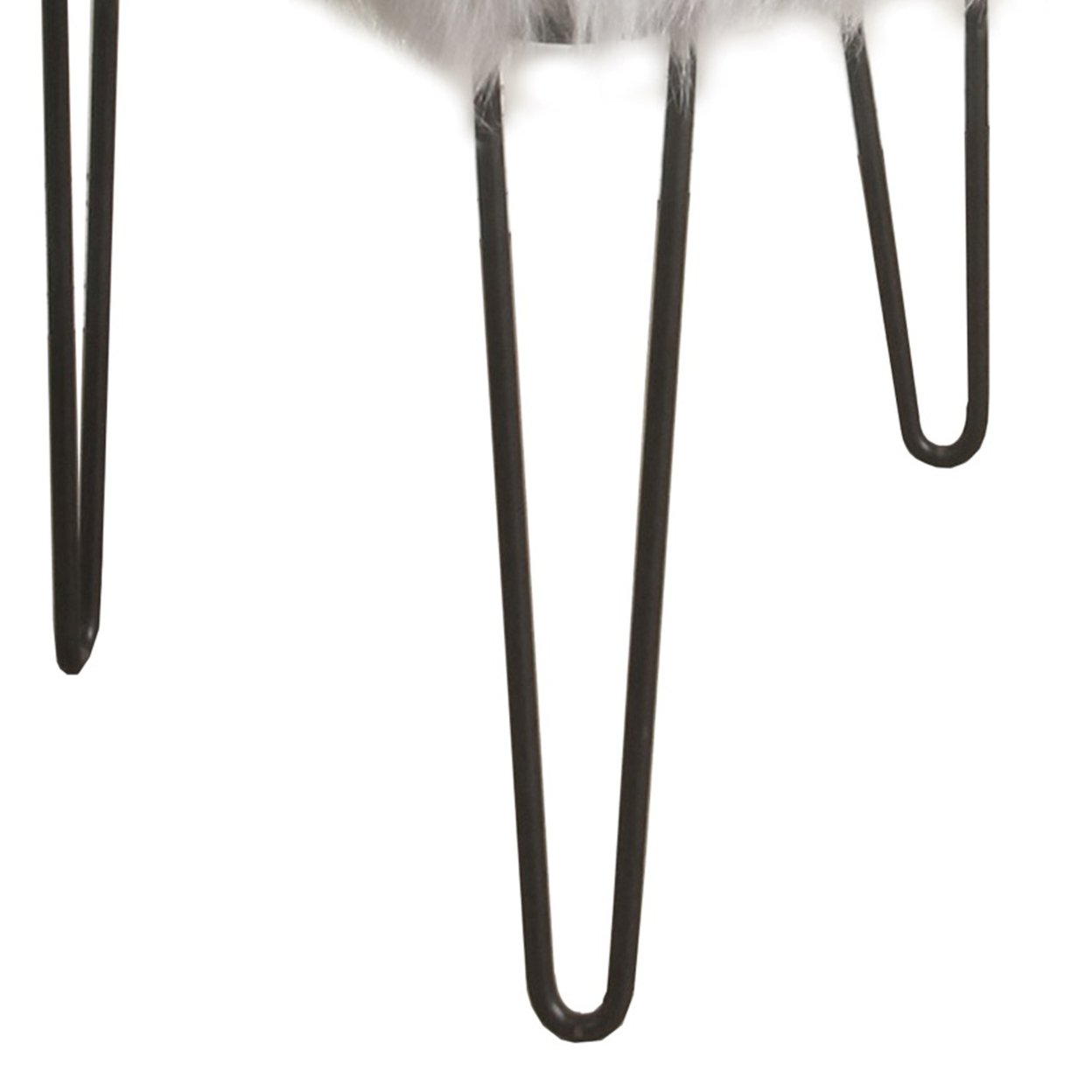 Metal Framed Stool With Faux Fur Upholstered Seat And Hairpin Legs, Gray And Black- Saltoro Sherpi