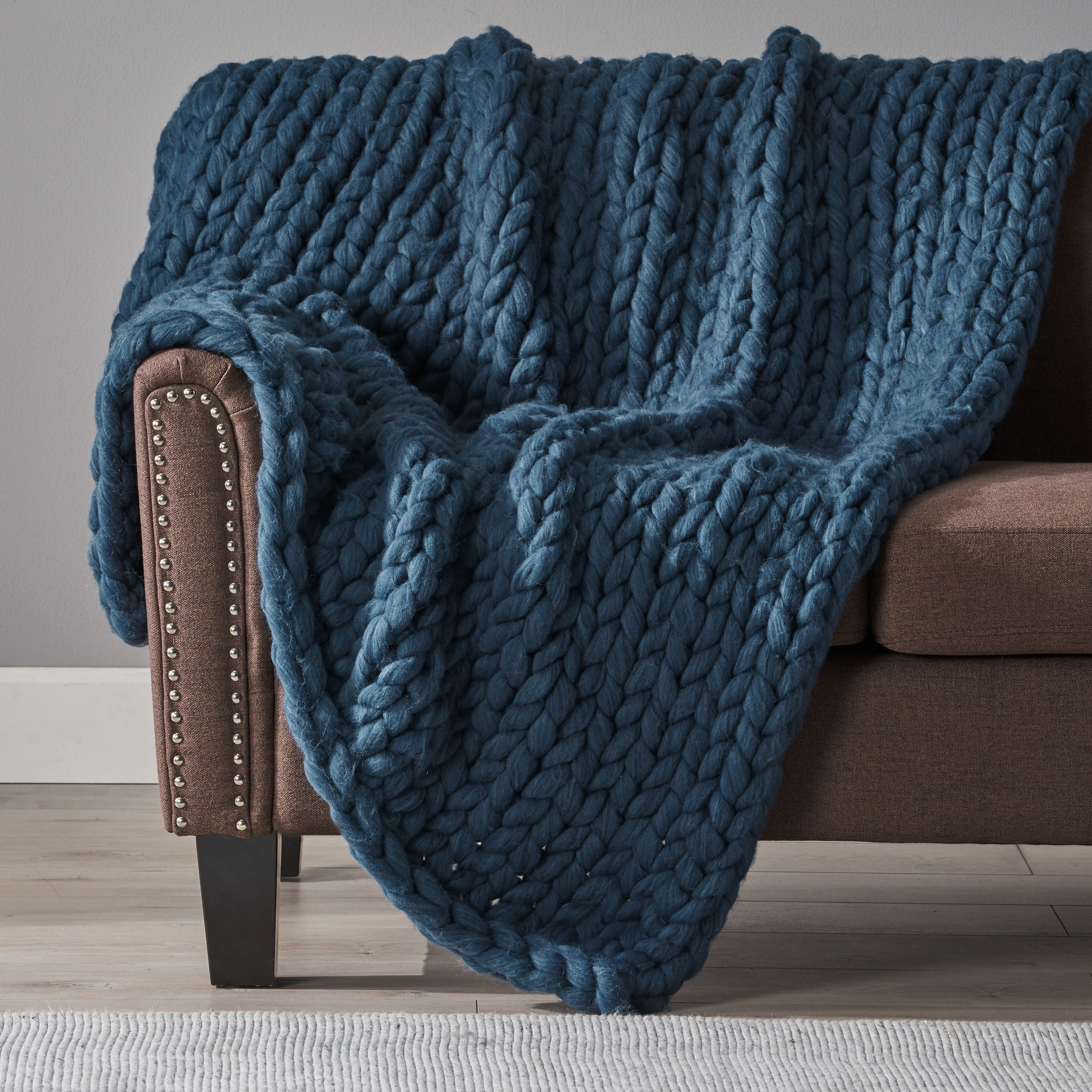 Jacqueline Acrylic Fabric Throw Blanket - Blue