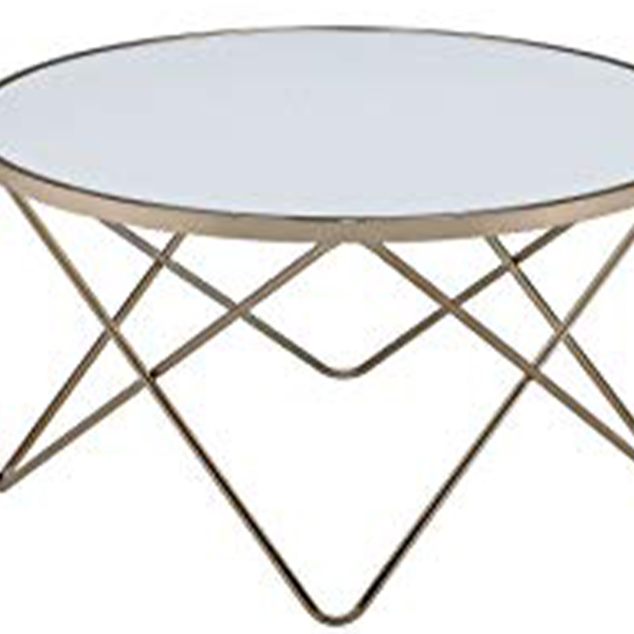 Contemporary Style Round Glass And Metal Coffee Table, White And Gold- Saltoro Sherpi