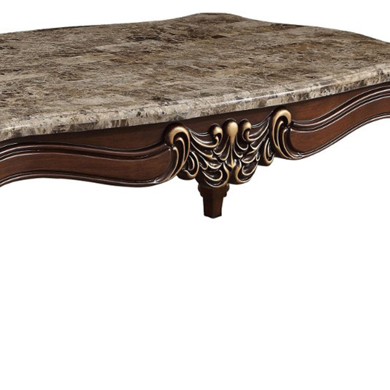Traditional Style Rectangular Wood And Marble Coffee Table, Brown- Saltoro Sherpi