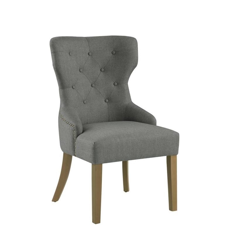 Polyester Upholstered Wooden Dining Chair With Button Tufted Wing Back, Gray And Brown- Saltoro Sherpi
