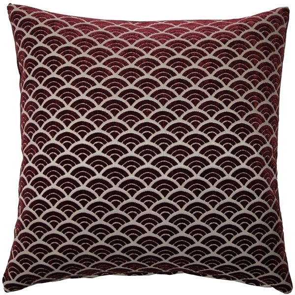 Pillow Decor - Burgundy Seigaiha Scallop Textured Velvet Throw Pillow 19x19