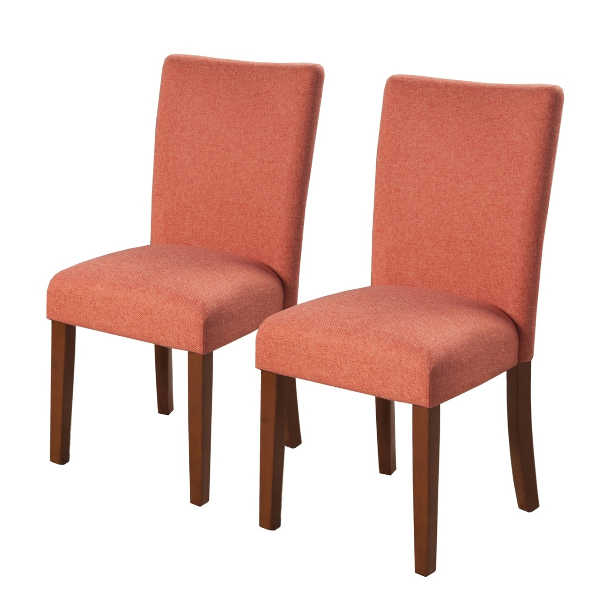 Fabric Upholstered Parson Dining Chair With Wooden Legs, Orange And Brown, Set Of Two- Saltoro Sherpi