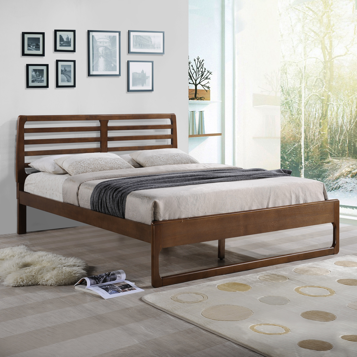 Blanche Transitional Wooden Queen Platform Bed - Rustic Gray