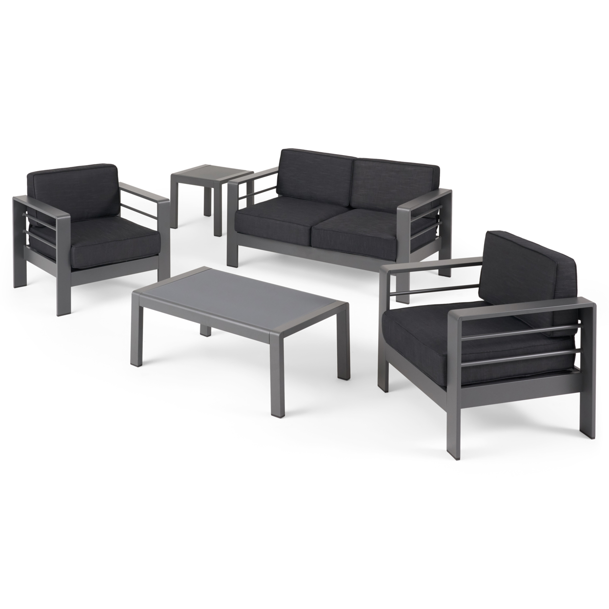 Yolanda Coral Outdoor 4 Seater Aluminum Chat Set With Side Table - Gray, Dark Gray