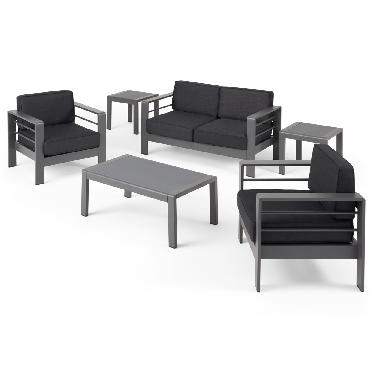 Snowy Coral Outdoor 4 Seater Aluminum Chat Set With 2 Side Table - Gray, Dark Gray