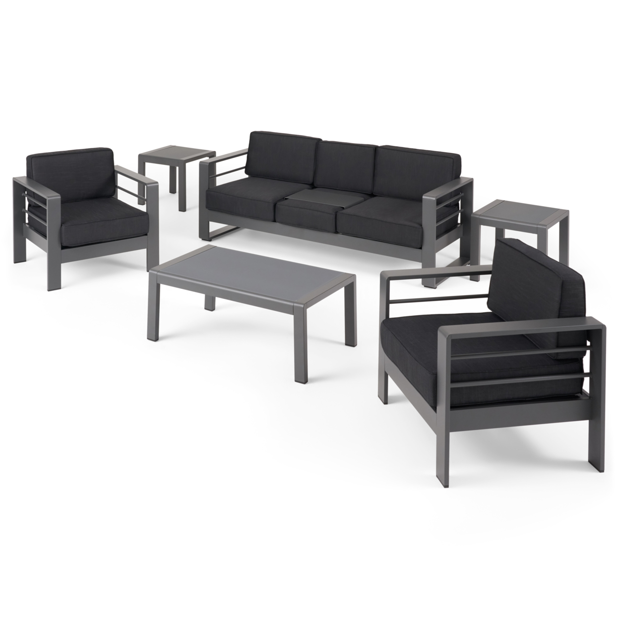 Cherie Outdoor 5 Seater Aluminum Sofa Chat Set With 2 Side Tables - Gray, Dark Gray