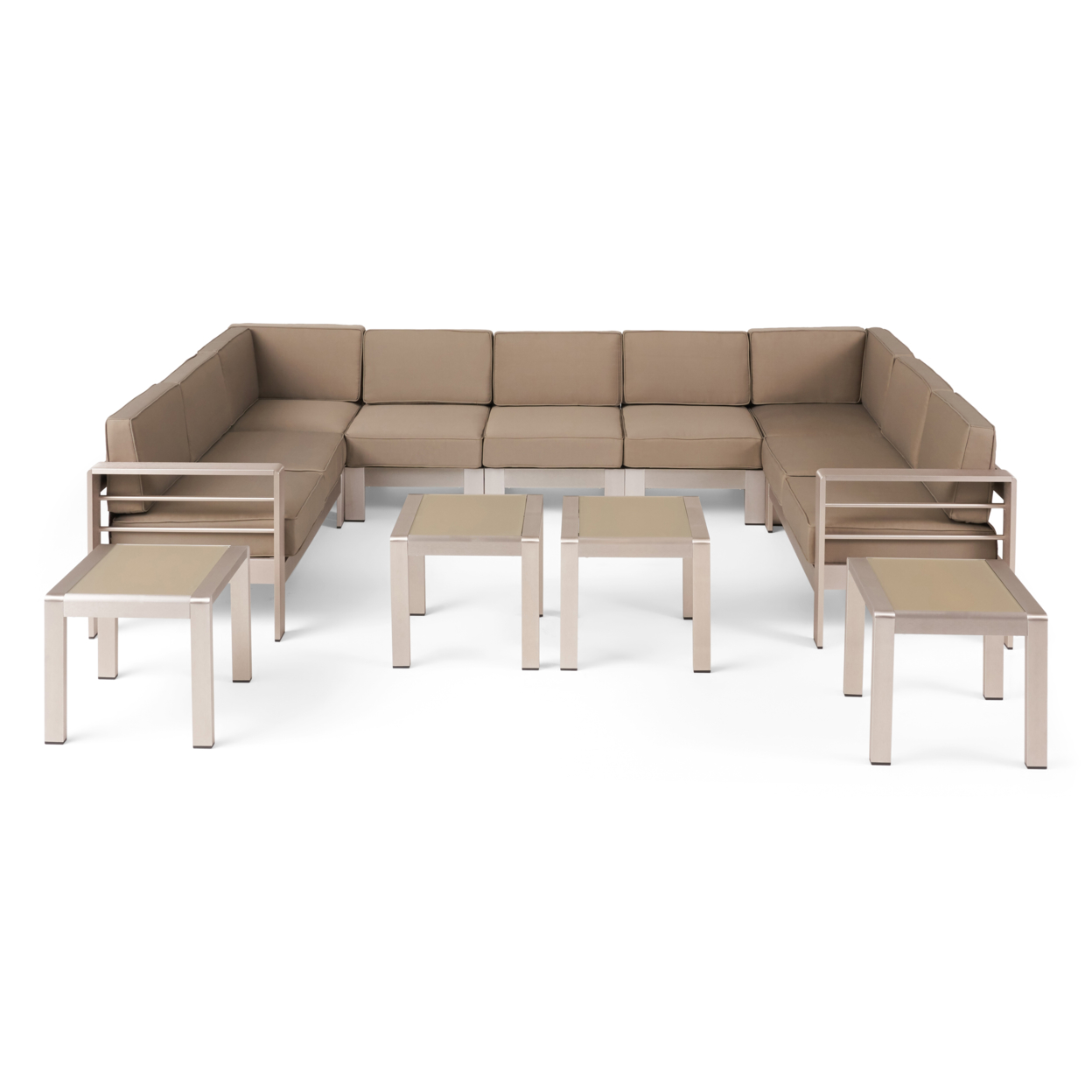 Brianna Outdoor 9 Seater Aluminum Sectional Sofa Set With Side Tables